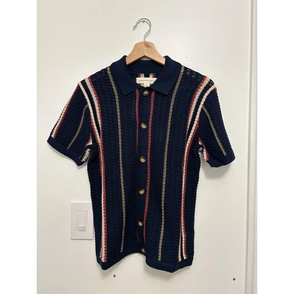 NWT Men's Aeropostale Striped Open-Knit Sweater Shirt – Hazy Indigo – XS - Picture 2 of 5